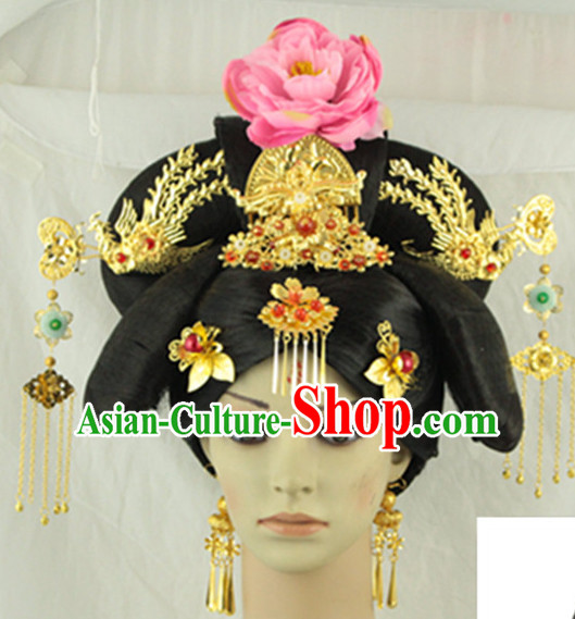 Traditional Chinese Style Black Wigs and Hairpins for Women