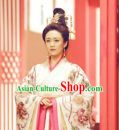 Top Chinese Ancient Empress Women's Clothing _ Apparel Chinese Traditional Dress Theater and Reenactment Costumes and Hat Complete Set