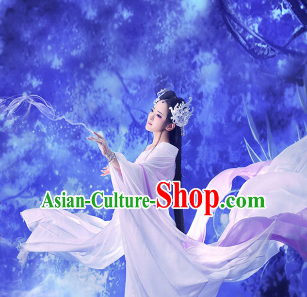 Ancient Chinese Fairy Hanfu Dress Hanbok Kimono Cosplay Costume Traditional Dresses and Headpieces Complete Set