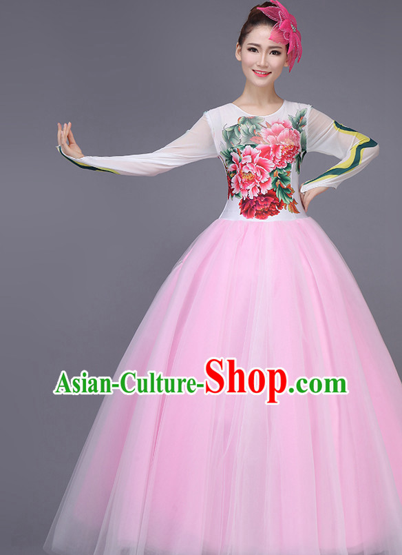 Chinese Dance Costume Dance Costumes Fan dance Umbrella Ribbon Fans Water Sleeve Dancer Dancing Costumes Complete Set