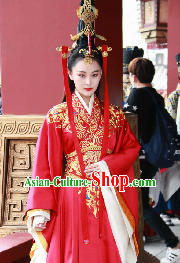 Top Chinese Ancient Empress Women's Clothing _ Apparel Chinese Traditional Dress Theater and Reenactment Costumes and Headwear Complete Set