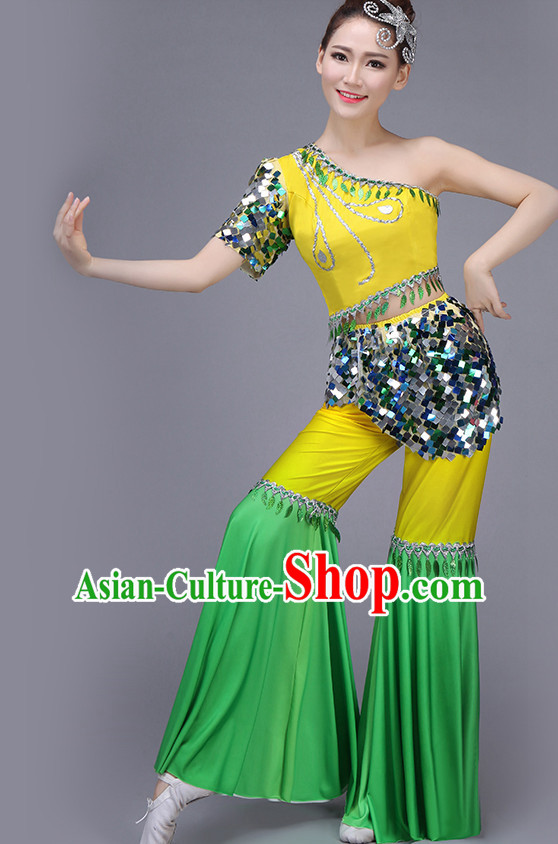 Chinese Dance Costume Dance Costumes Fan dance Umbrella Ribbon Fans Water Sleeve Dancer Dancing Costumes Complete Set