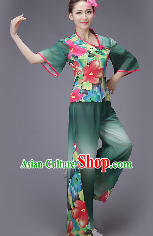 Chinese Dance Costume Dance Costumes Fan dance Umbrella Ribbon Fans Water Sleeve Dancer Dancing Costumes Complete Set