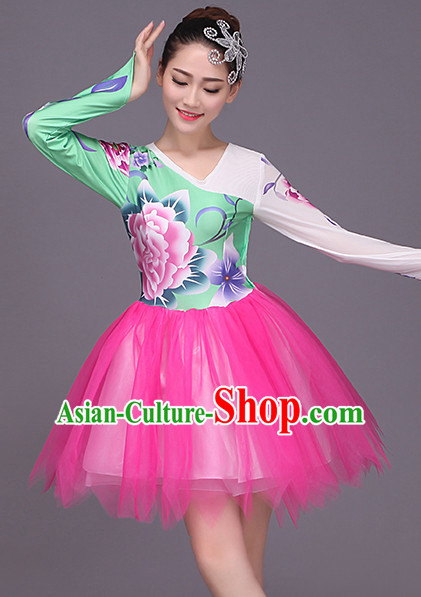 Chinese Ballet Style Flower Dance Costume Dance Costumes Fan dance Umbrella Ribbon Fans Water Sleeve Dancer Dancing Costumes Complete Set