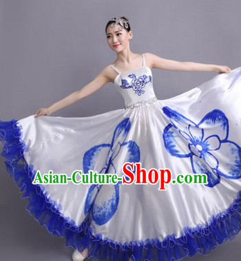 Chinese Flower Dance Costume Dance Costumes Fan dance Umbrella Ribbon Fans Water Sleeve Dancer Dancing Costumes Complete Set