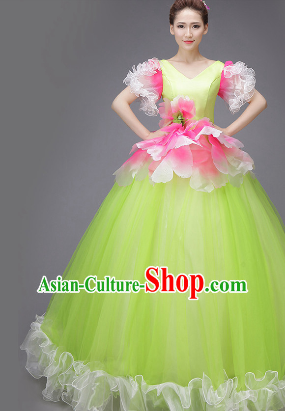 Chinese Flower Dance Costume Dance Costumes Fan dance Umbrella Ribbon Fans Water Sleeve Dancer Dancing Costumes Complete Set