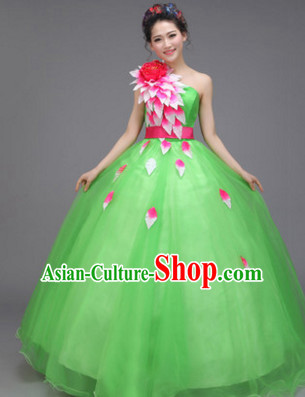 Chinese Flower Dance Costume Dance Costumes Fan dance Umbrella Ribbon Fans Water Sleeve Dancer Dancing Costumes Complete Set