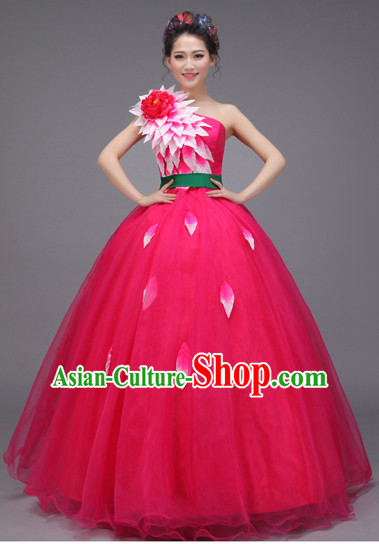 Chinese Flower Dance Costume Dance Costumes Fan dance Umbrella Ribbon Fans Water Sleeve Dancer Dancing Costumes Complete Set