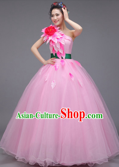 Chinese Flower Dance Costume Dance Costumes Fan dance Umbrella Ribbon Fans Water Sleeve Dancer Dancing Costumes Complete Set