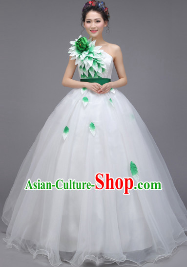 Chinese Flower Dance Costume Dance Costumes Fan dance Umbrella Ribbon Fans Water Sleeve Dancer Dancing Costumes Complete Set