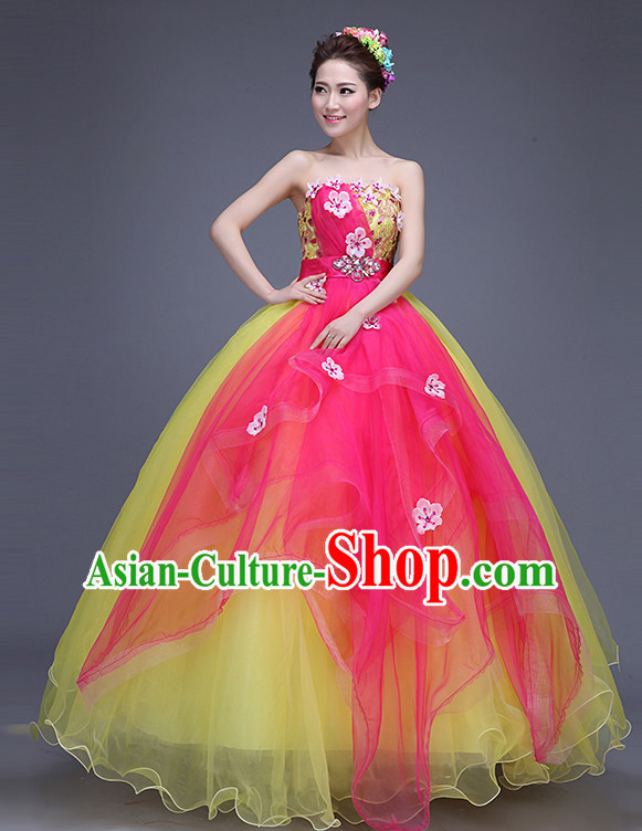 Chinese Flower Dance Costume Dance Costumes Fan dance Umbrella Ribbon Fans Water Sleeve Dancer Dancing Costumes Complete Set