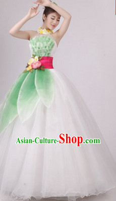 Chinese Flower Dance Costume Dance Costumes Fan dance Umbrella Ribbon Fans Water Sleeve Dancer Dancing Costumes Complete Set