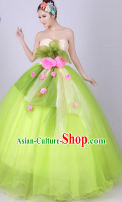 Chinese Flower Dance Costume Dance Costumes Fan dance Umbrella Ribbon Fans Water Sleeve Dancer Dancing Costumes Complete Set