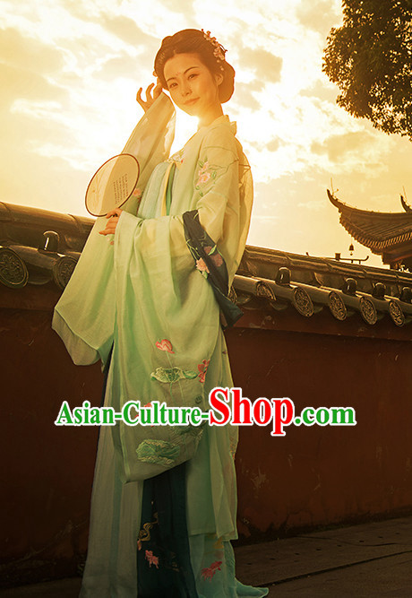 Chinese Traditional Hanfu Dress Ancient Chinese Lady Costumes and Headpieces Complete Set for Women Girls