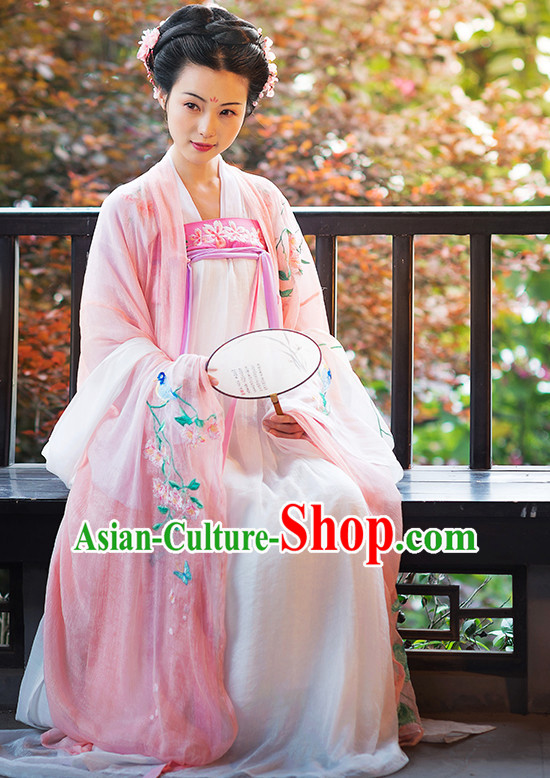 Chinese Traditional Hanfu Dress Ancient Chinese Lady Costumes and Headpieces Complete Set for Women Girls