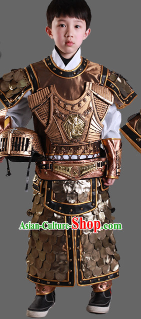 Ancient Chinese Children General Costume Armor Costumes and Hat Complete Set