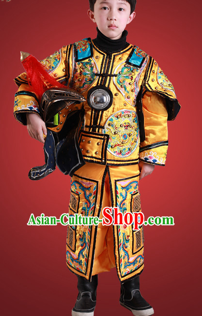 Ancient Chinese Children General Costume Armor Costumes and Hat Complete Set