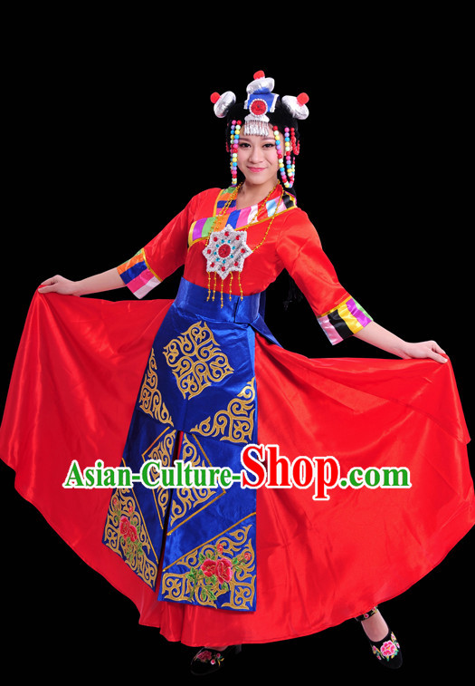 Happy Festival Chinese Minority Dress Tibetan Uniform Traditional Stage National Costume Sale