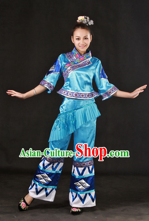 Happy Festival Chinese Minority Dress Zhuang Uniform Traditional Stage Ethnic National Costume Sale Complete Set