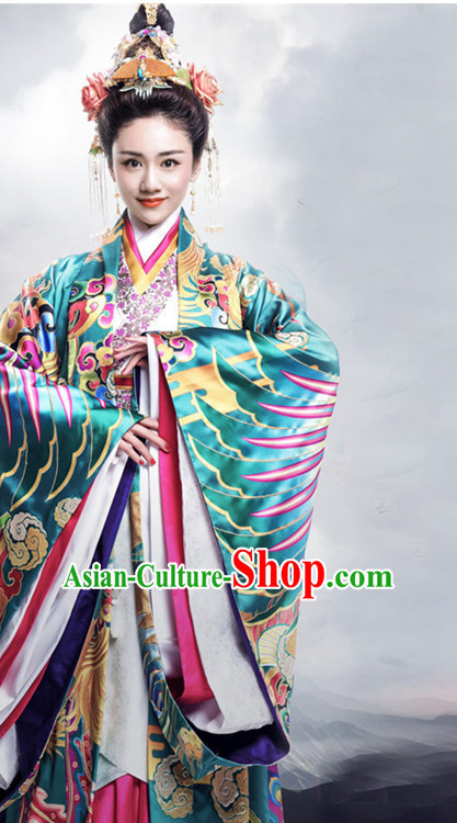 Top Chinese Ancient Empress Women's Clothing _ Apparel Chinese Traditional Dress Theater and Reenactment Costumes and Headwear Complete Set