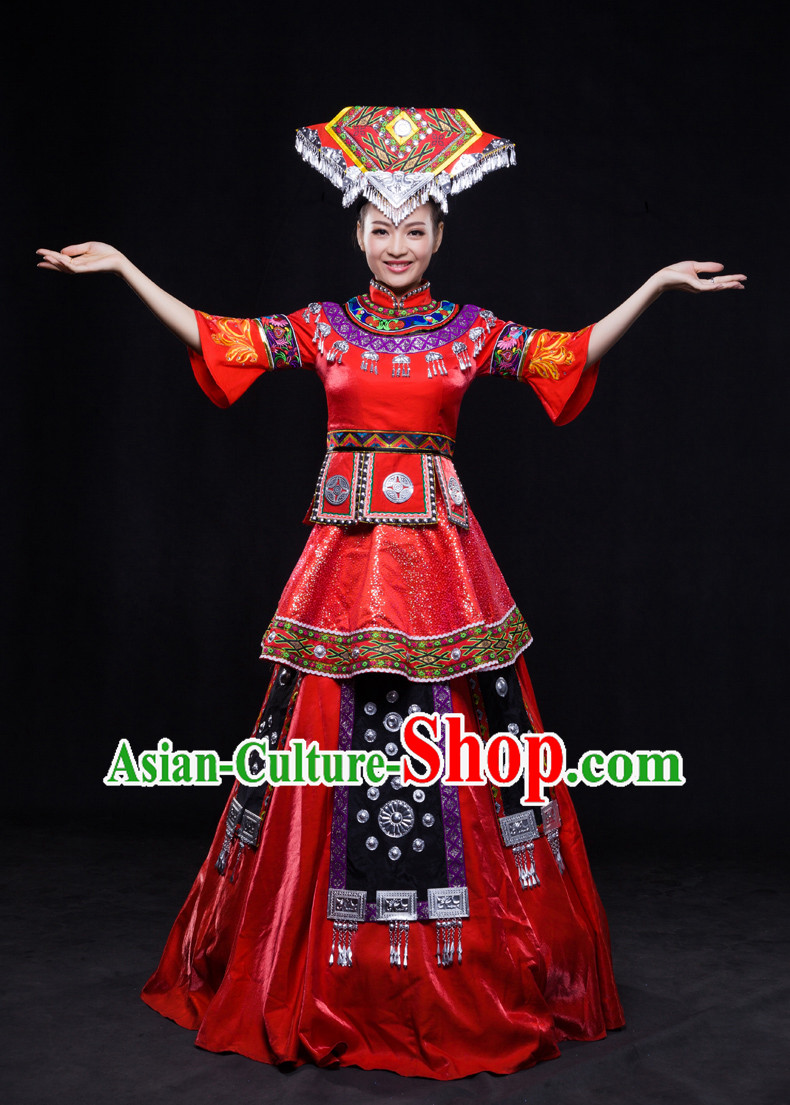 Happy Festival Chinese Minority Dress Miao Uniform Traditional Stage Ethnic National Costume Sale Complete Set