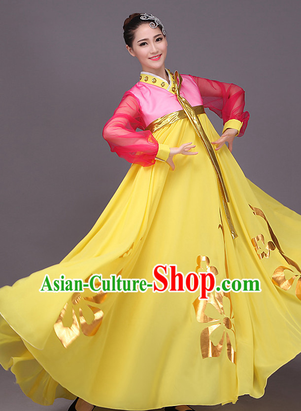 Chaoxian Minority Flower Dance Costume Dance Costumes Fan dance Umbrella Ribbon Fans Water Sleeve Dancer Dancing Costumes Complete Set