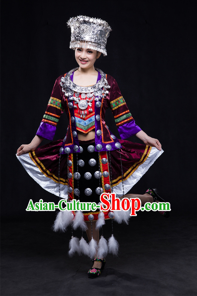 Happy Festival Chinese Minority Dress Miao Uniform Traditional Stage Ethnic National Costume Sale Complete Set