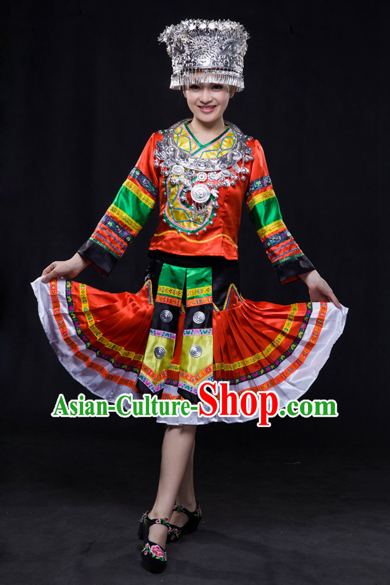 Happy Festival Chinese Minority Dress Miao Uniform Traditional Stage Ethnic National Costume Sale Complete Set