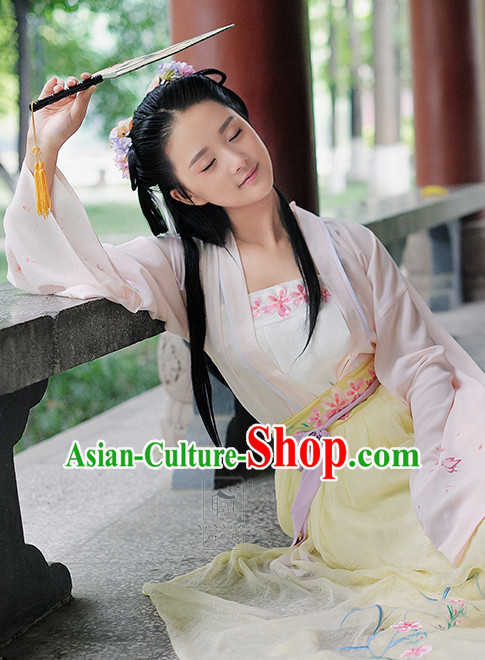 Chinese Traditional Hanfu Dress Ancient Chinese Lady Costumes and Headpieces Complete Set for Women Girl