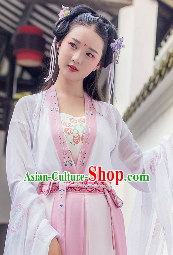 Chinese Traditional Hanfu Dress Ancient Chinese Lady Costumes and Headpieces Complete Set for Women Girl