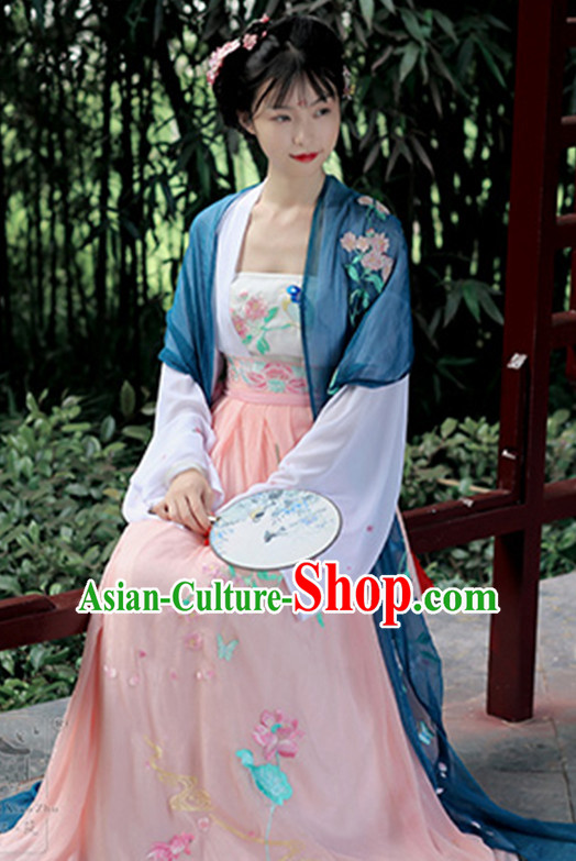 Chinese Traditional Hanfu Dress Ancient Chinese Lady Costumes and Headpieces Complete Set for Women Girls