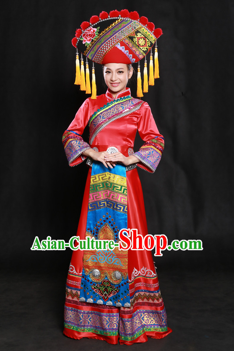 Happy Festival Chinese Minority Dress Uniform Traditional Stage Ethnic National Costume Sale Complete Set