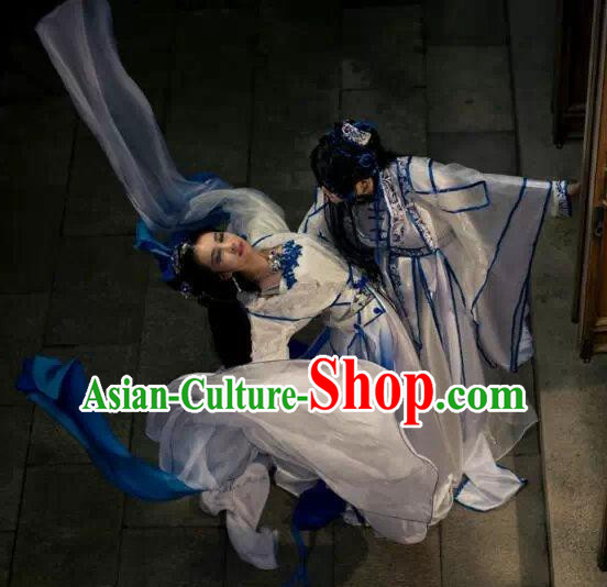 Top Light Blue Chinese Imperial Royal Princess Traditional Wear Queen Dresses Fairy Cosplay Costumes Ideas Asian Cosplay Supplies Complete Set