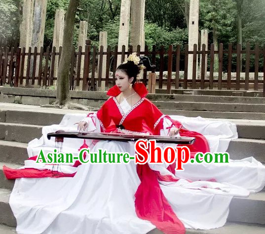 Top Red White Chinese Imperial Royal Princess Traditional Wear Queen Dresses Fairy Cosplay Costumes Ideas Asian Cosplay Supplies Complete Set