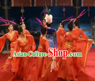 Traditional Chinese Stage Dancing Costume Chinese Classical Dance Costumes and Headpieces Complete Set for Women