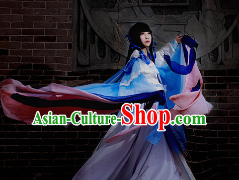 Top Blue Pink Chinese Imperial Royal Princess Traditional Wear Queen Dresses Fairy Cosplay Costumes Ideas Asian Cosplay Supplies Complete Set