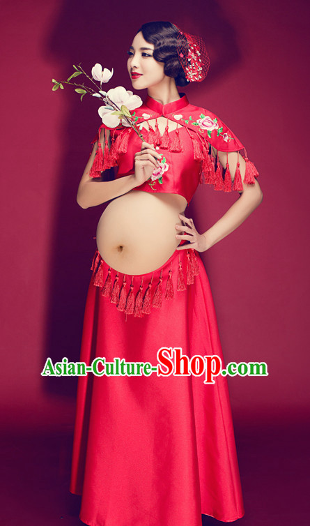 Traditional Chinese Pregnant Women Clothes CLassical Dress Complete Set