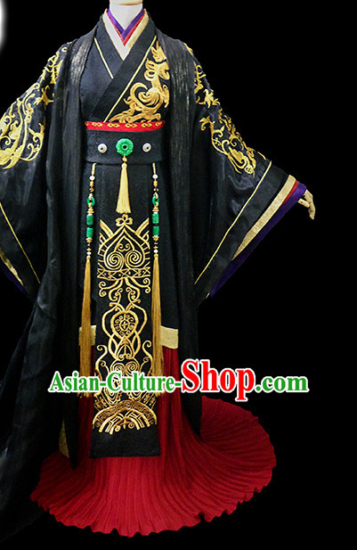 Black Ancient Chinese Emperor Garment Hanfu Costumes High Quality Chinese National Costumes Complete Set for Men