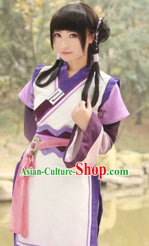 Ancient Chinese Knight Cos Hanfu National Costumes and Headpieces Complete Set for Women