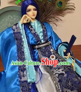 Blue Ancient Chinese Prince Clothing Han Fu National Costumes Complete Set for Men