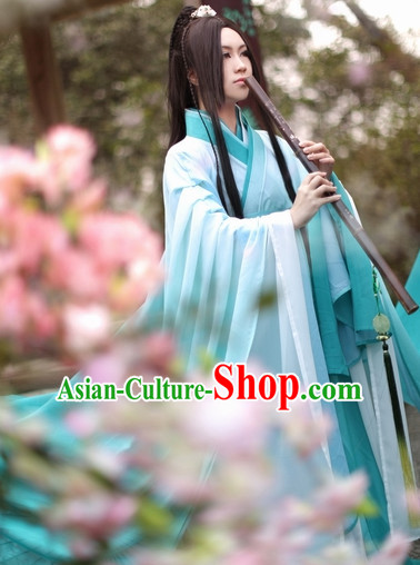 Top Chinese Ancient Artist Costumes Theater and Reenactment Costumes Complete Set for Men