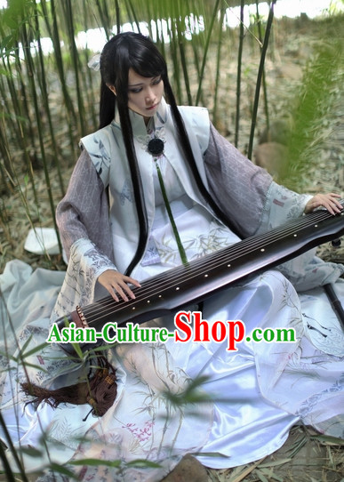 Top Chinese Ancient Artist Dresses Theater and Reenactment Costumes Complete Set for Men