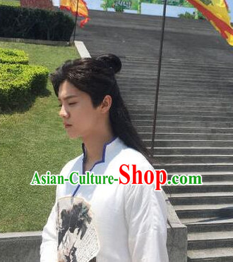 Ancient Chinese Warrior Knight Long Black Wigs for Men