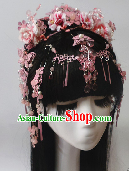 Chinese Classic Princess Fairy Long Black Wigs and Headwear Crowns Hats Headpiece Hair Accessories Jewelry Set