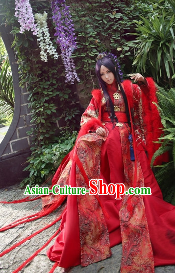 Top Red Chinese Fairy Princess Hanfu Costumes Theater and Reenactment Costumes and Headgear Complete Set for Women