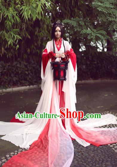 Top Red Chinese Fairy Princess Hanfu Costumes Theater and Reenactment Costumes and Headgear Complete Set for Women