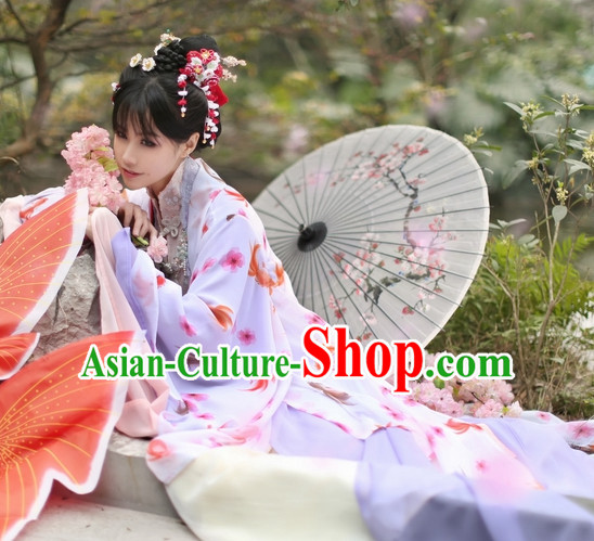 Top Chinese Ancient Costumes Theater and Reenactment Costumes and Headgear Complete Set for Women