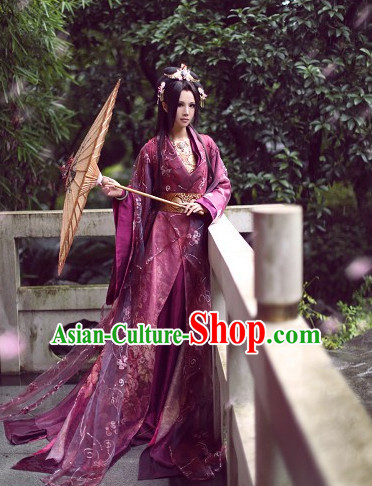 Top Purple Chinese Fairy Princess Hanfu Costumes Theater and Reenactment Costumes and Headgear Complete Set for Women