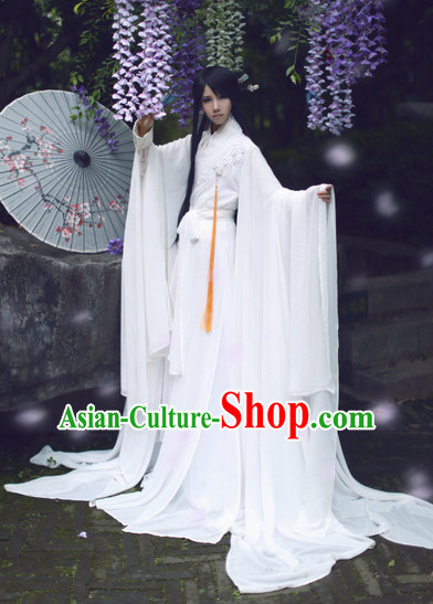 Top White Chinese Fairy Princess Hanfu Costumes Theater and Reenactment Costumes and Headgear Complete Set for Women