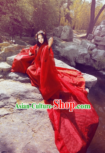 Top Red Chinese Fairy Princess Hanfu Costumes Theater and Reenactment Costumes and Headgear Complete Set for Women